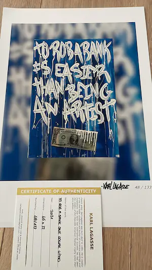 Karl Lagasse - To rob a bank 1 dollar Litho kopen? Bied vanaf 2000!