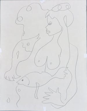 Christine Spierings - Monotype, z.t. Zeemeermin met vissen kopen? Bied vanaf 1!