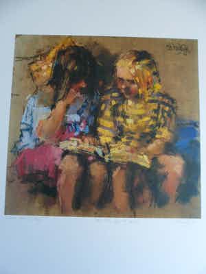 Rob Houdijk - Offset-litho, "Samen lezen". verkocht voor € 35!