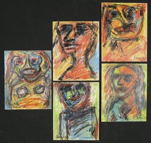 Pieter Haan - Lot van vijf werken (krijt op karton, gedateerd 1947), Figuren kopen? Bied vanaf 1!