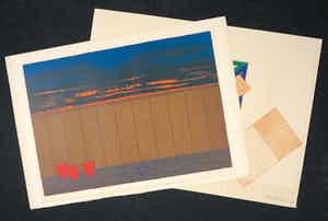 Mark Brusse - Twee litho's, Schutting met drie emmers + 3 propositions (...) verkocht voor € 35!