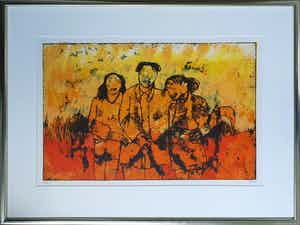 Sjer Jacobs - Zeefdruk 'Drie figuren' -Ingelijst verkocht voor € 100!