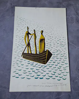 Wally Elenbaas - Mooie kleuren lithografie "de schippers" - proefdruk - gesigneerd kopen? Bied vanaf 57!