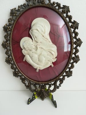 Brons (Onbekend) - Oud religieus icoon, Italiaanse Madonna met kind, achter convex glas kopen? Bied vanaf 49!