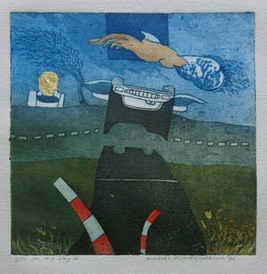 Michel van Overbeeke - ON MY WAY II / KLEURETS + GOUDOPDRUK / 65x50cm / SIG / 1996 kopen? Bied vanaf 30!