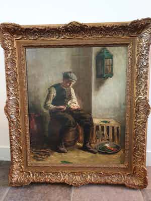 Niet of onleesbaar gesigneerd - Jongen met konijn verkocht voor € 1!