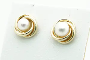 45 - Vintage fifties  Set 14 Krt gouden orstekers met tulband zetting en parel kopen? Bied vanaf 120!