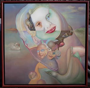 Johannes Garst - Surrealistisch tafereel, olieverf op doek (ingelijst, groot) kopen? Bied vanaf 1!