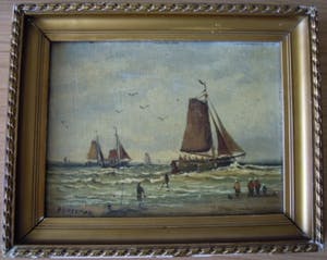 Pieter Wagemans - Prachtig gesigneerd zeegezicht met vissers boten. kopen? Bied vanaf 85!