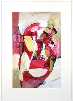 Theo Reusing - Acryl op papier, Zonder titel - Ingelijst verkocht voor € 1!