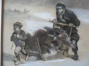 Herman Verkerk - Gemende techniek, Vader en zoon met een slede. kopen? Bied vanaf 25!