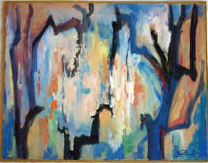 Klaas Pijlman - Olieverf op papier , Bos – 1968 verkocht voor € 35!