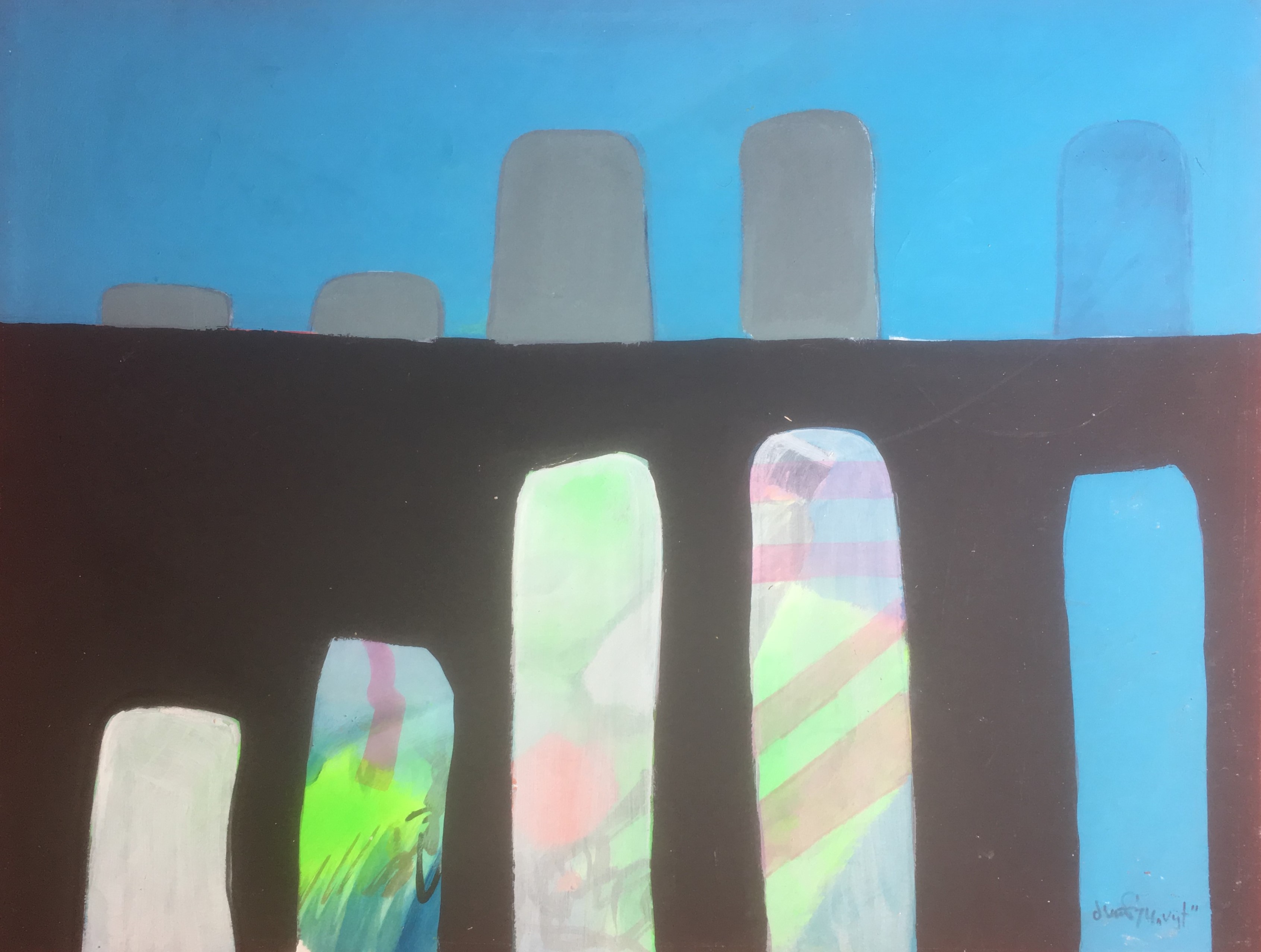 Niet of onleesbaar gesigneerd - Onbekende Kunstenaar - Aquarel/Verf op dik papier - Vijf 1974 kopen? Bied vanaf 1!