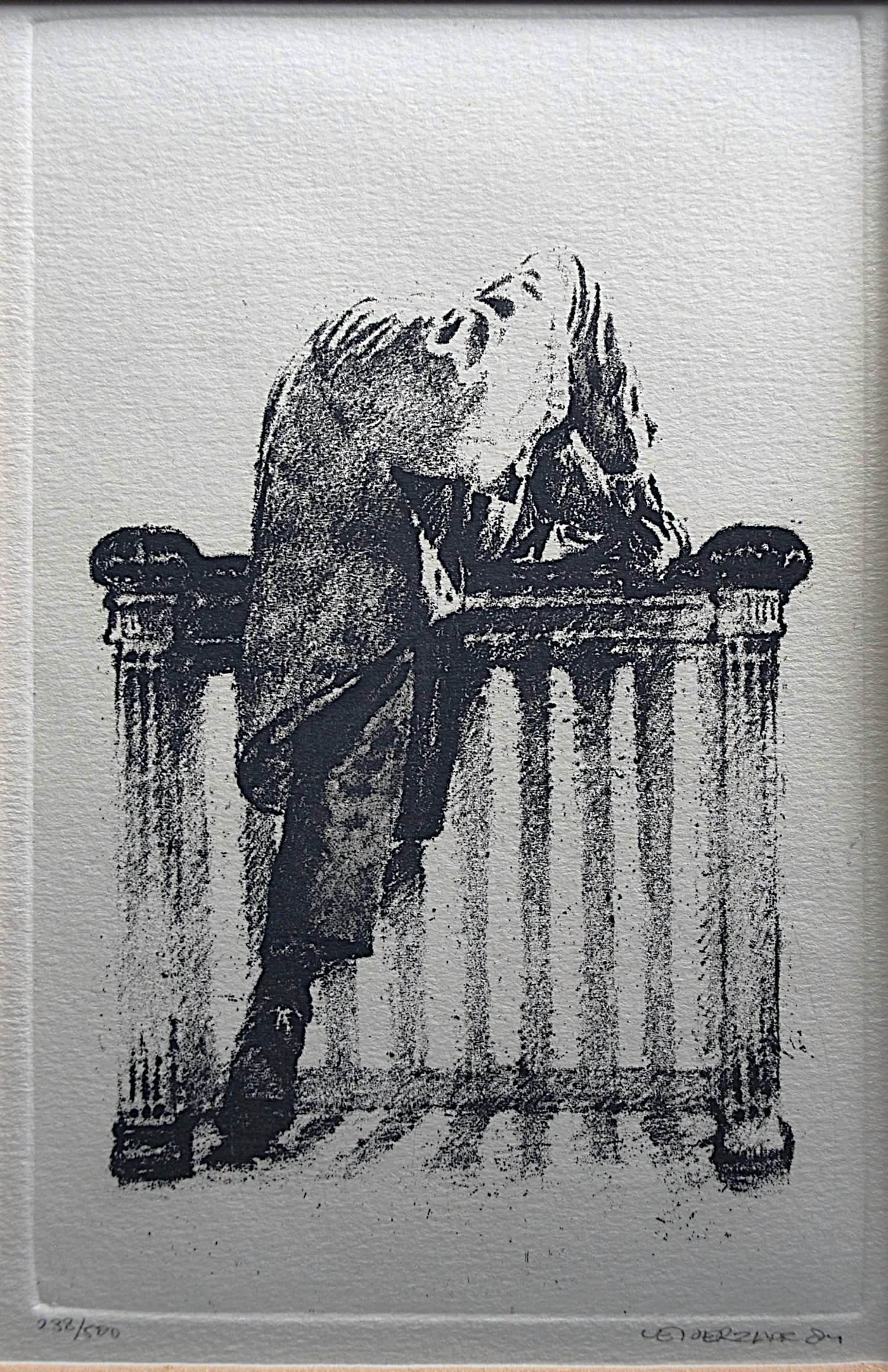 Hans Leyerzapf - "Judge, here I come " - ets vernis-mou - ingelijst verkocht voor € 75!