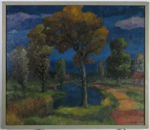 Harmen Klaas Post - Olieverf op paneel, Landschap met water - Ingelijst kopen? Bied vanaf 150!