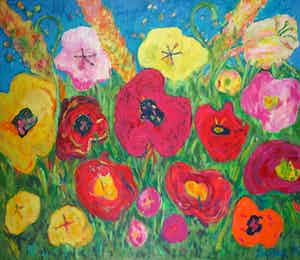 Ron van den Bosch - Olieverf op doek, Bloemen (Zeer Groot) verkocht voor € 150!