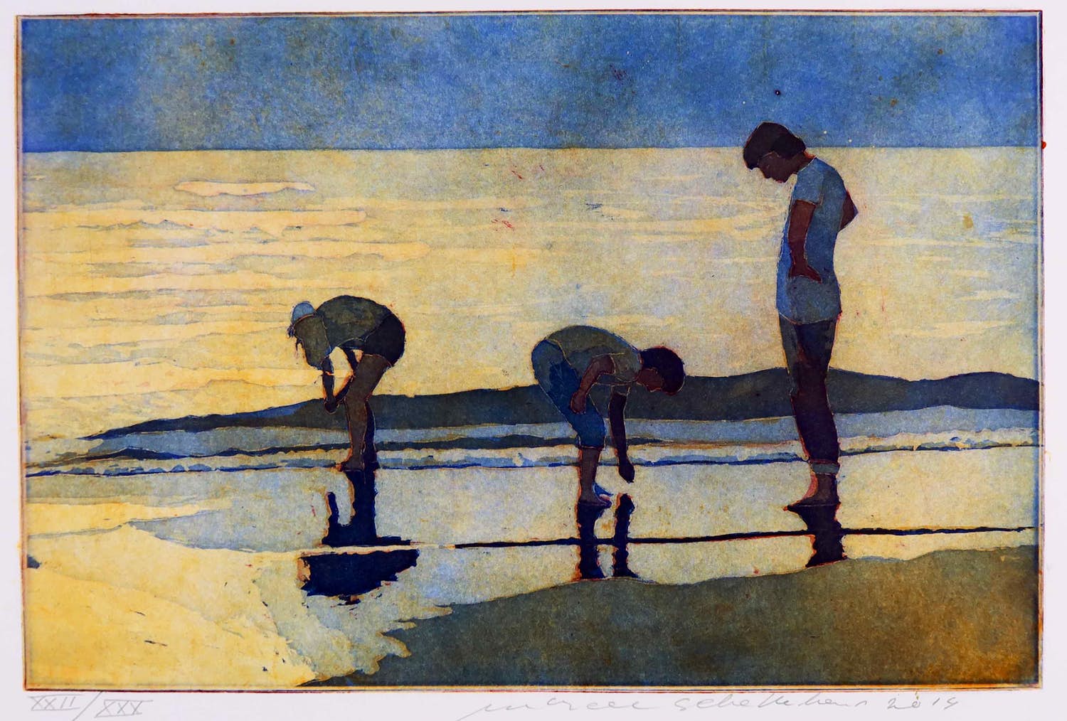 Marcel Schellekens - Kleurenets, Z.T. Schelpen rapen op het strand verkocht voor € 150!