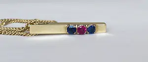 14 kt Geelgouden colier met saffier en robijn kopen? Bied vanaf 350!