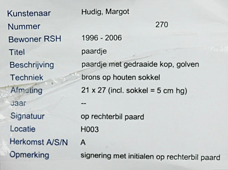 Margot Hudig-Heldring - Paard in de branding, bronzen beeld kopen? Bied vanaf 850!