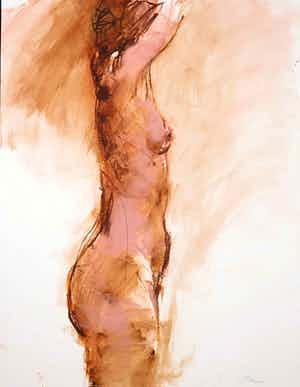 Franscz Witte - Oliepastel op papier, Staand naakt verkocht voor € 40!