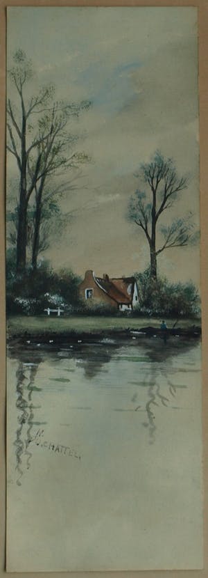 Niet of onleesbaar gesigneerd - Ingelijste gouache, Landschap – gesigneerd (Du Chattel?) - oud - kopen? Bied vanaf 1!