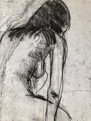 Ton Etman - zittend naakt in zwartkrijt kopen? Bied vanaf 1!