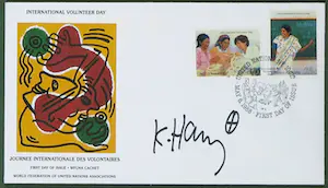 AcheterKeith Haring - Gesigneerde enveloppe, International Volunteer Day? Enchérissez de 1!