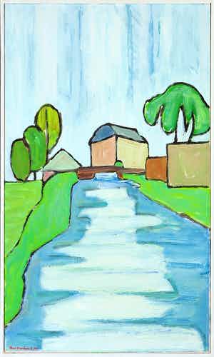 Paul Overhaus - Olieverf op doek, Hoog water - Ingelijst verkocht voor € 80!