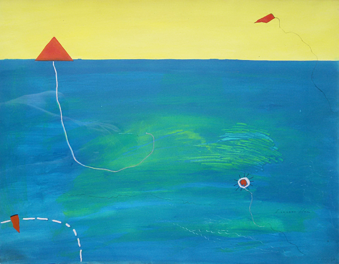 Jaap van Veen - L’espace bleu, acrylverf op papier (prachtig ingelijst) kopen? Bied vanaf 75!