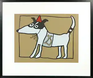 Titi Zaadnoordijk - Zeefdruk, Racehond nummer 25 - Ingelijst vendu pour 60€ !