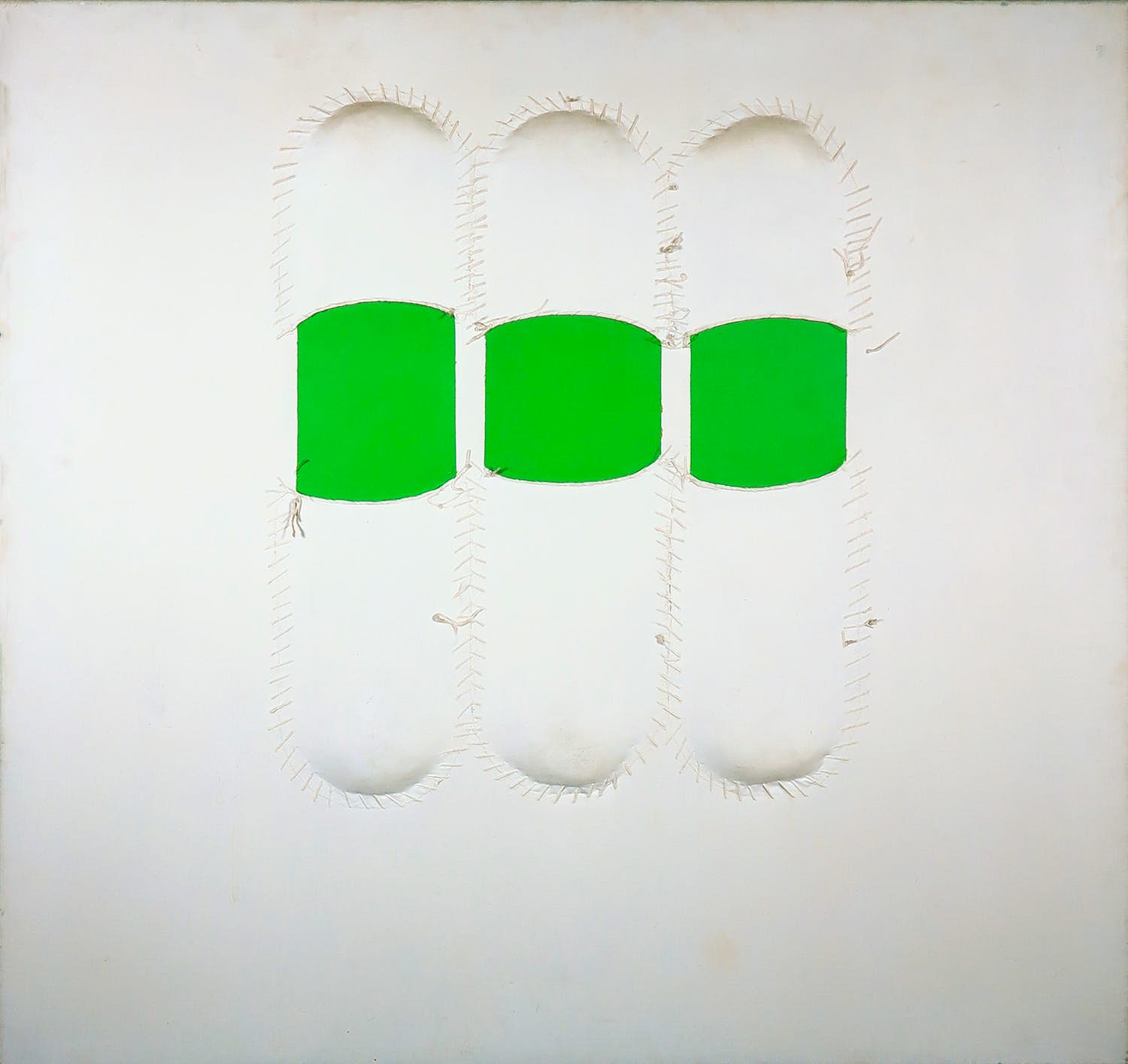 Paul Bakker - Gemengde techniek op doek, Groene vorm (Groot) verkocht voor € 1!