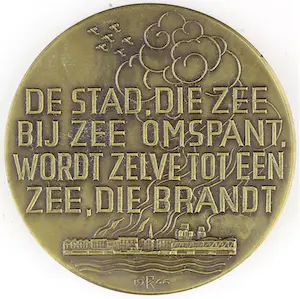 Cor van Kralingen - Bronzen penning: Bombardement Rotterdam, 1946 kopen? Bied vanaf 60!
