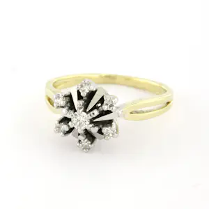 Buy 14k bicolour gouden ring met briljant en single cut geslepen diamant tot. 0.20ct? Bid from 410!