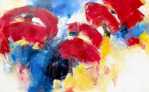Ria Erckens - Abstracte compositie, acrylverf op doek (zeer groot, mooi ingelijst) verkocht voor € 350!