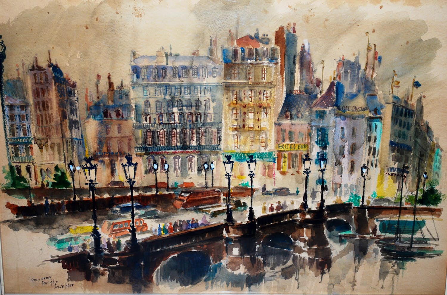 Rein Snapper - Pont Neuf, Parijs, jaren 40 - fraaie grote aquarel verkocht voor € 100!