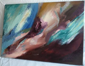 Diederik van Leeuwen - Acrylverf op doek, “Landschap” – gesigneerd - Groot kopen? Bied vanaf 65!