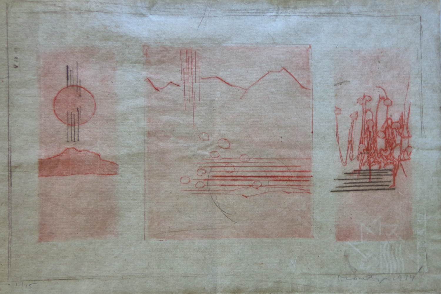 Jan Montyn - FIGURATIEVE ABSTRACTIE / KLEURETS / 41x57cm / SIG / 1984 kopen? Bied vanaf 10!