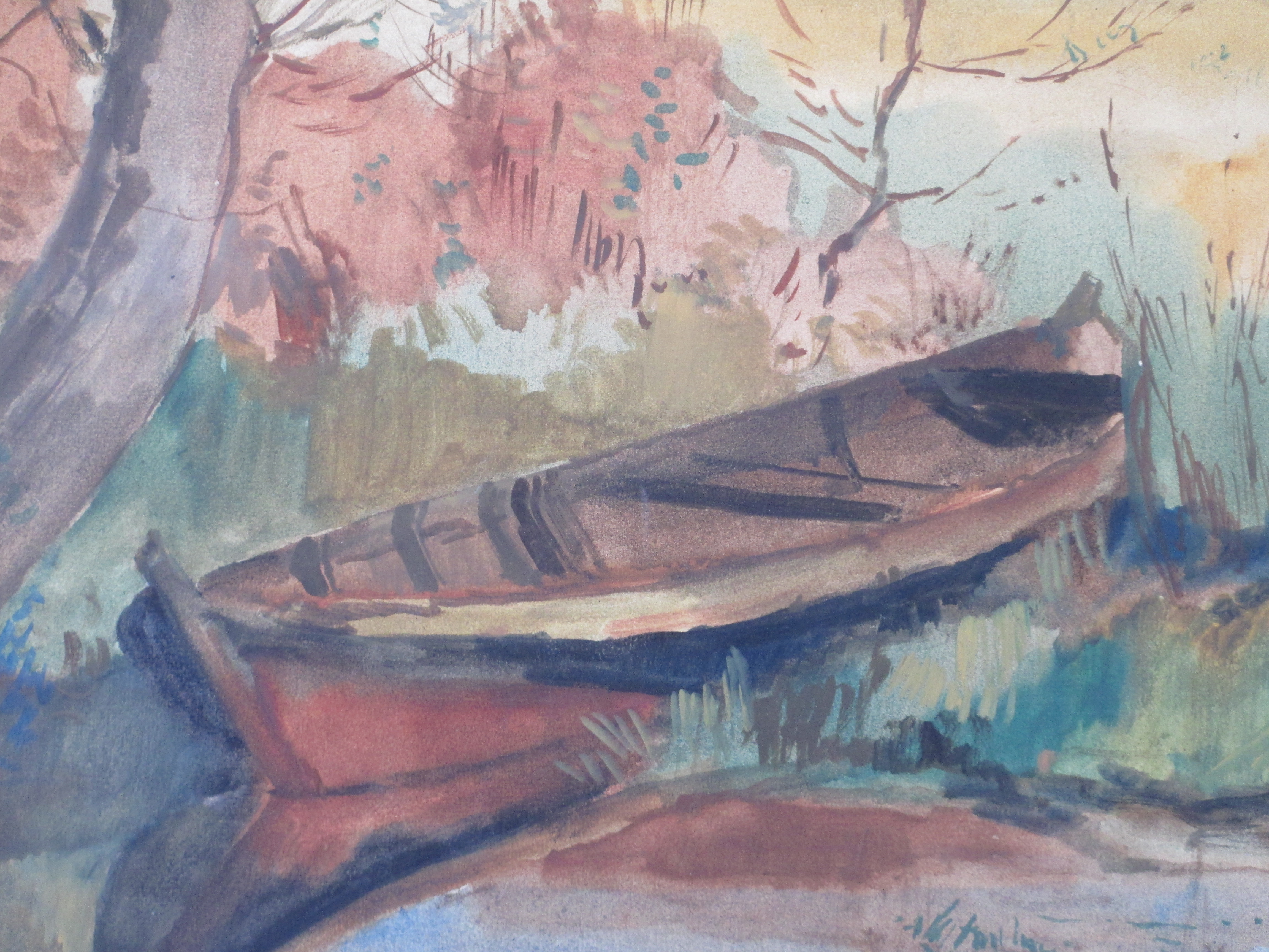 Piet Zwiers - Roeiboot aan slootkant - Gemengde techniek kopen? Bied vanaf 75!