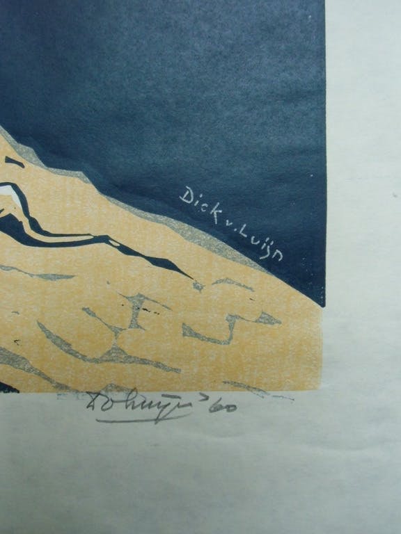 Dick van Luijn - BERGLANDSCHAP /// KLEURENLINOSNEDE VAN DICK VAN LUIJN kopen? Bied vanaf 1!