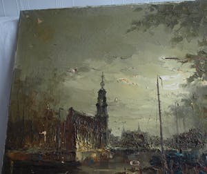 Jan Bevort - Olieverf op doek , Bloemenmarkt Singel Amsterdam – restauratieproject – 70x80 cm kopen? Bied vanaf 75!