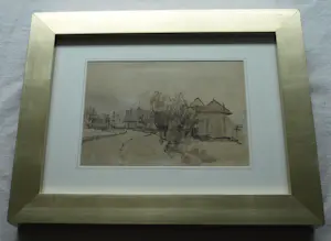 Otto Dicke - Ingelijste inkttekening , Boerderij – Lijst, 38 x 48 cm. kopen? Bied vanaf 20!