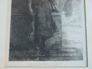 Ernst Witkamp - Ingelijste ets, “De Straatmuzikante” - 1888 kopen? Bied vanaf 1!