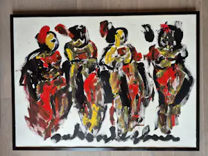 Anton Heyboer - Acryl op geschept papier - 4 vrouwen, gesigneerd m.o. kopen? Bied vanaf 675!