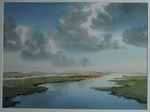 Jan Groenhart - Ingelijste aquarel , Landschap in Wormer en Jisperveld – GROOT kopen? Bied vanaf 10!