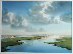 Jan Groenhart - Ingelijste aquarel , Landschap in Wormer en Jisperveld – GROOT verkocht voor € 10!