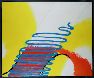 Paul Wiegerinck - Acryl op paneel, Abstracte compositie in geel, rood en blauw (Groot) kopen? Bied vanaf 1!