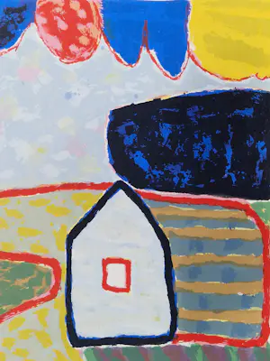 Harrie Gerritz - Grote expressionist kleuren zeefdruk "huis in landschap" beperkte oplage (100) kopen? Bied vanaf 48!