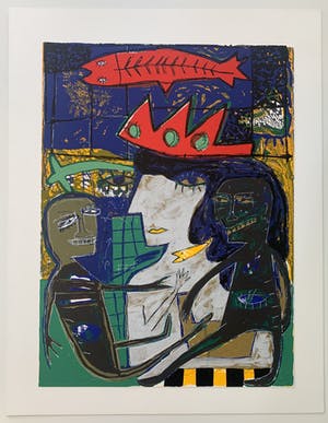 Dodog Soeseno - Kleurenzeefdruk | 'Family with red fish' kopen? Bied vanaf 50!