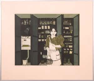 Laetitia de Haas - Ets en aquatint, De keuken van Paulette - Ingelijst verkocht voor € 50!