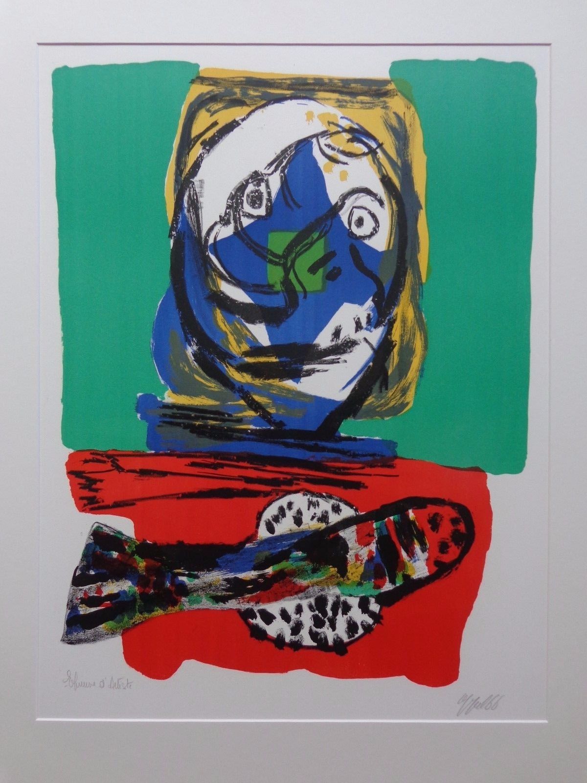 Karel Appel - COBRA-FIGUUR / KLEURLITHO / 103x84cm / KADER / SIG / 1966 verkocht voor € 725!